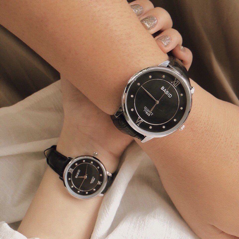 [KÈM VIDEO] Đồng hồ nam nữ BASID ĐÁ dây da full black tinh tế (size 28mm/38mm)